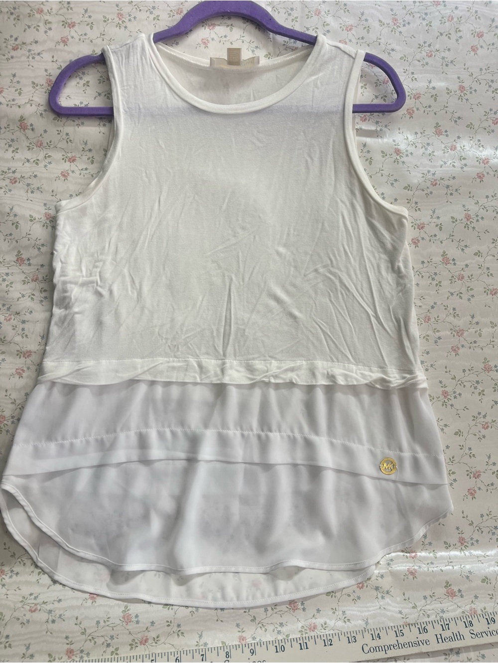 Michael Kors White Layered Chiffon-Hem Tank